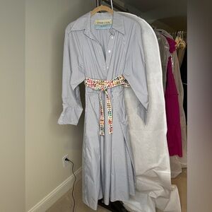 Tish Cox Pinstripe Shirt Dress with Colorful Embroidered Belt